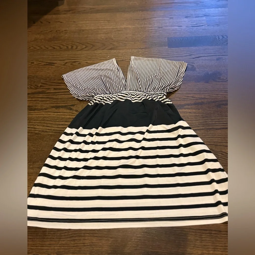 Chic Striped Dress in Black and White- coverup